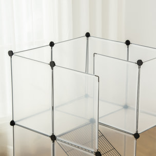 Cage parc enclos modulable rongeurs 2 niveaux 27 panneaux fil métallique noir PP transparent