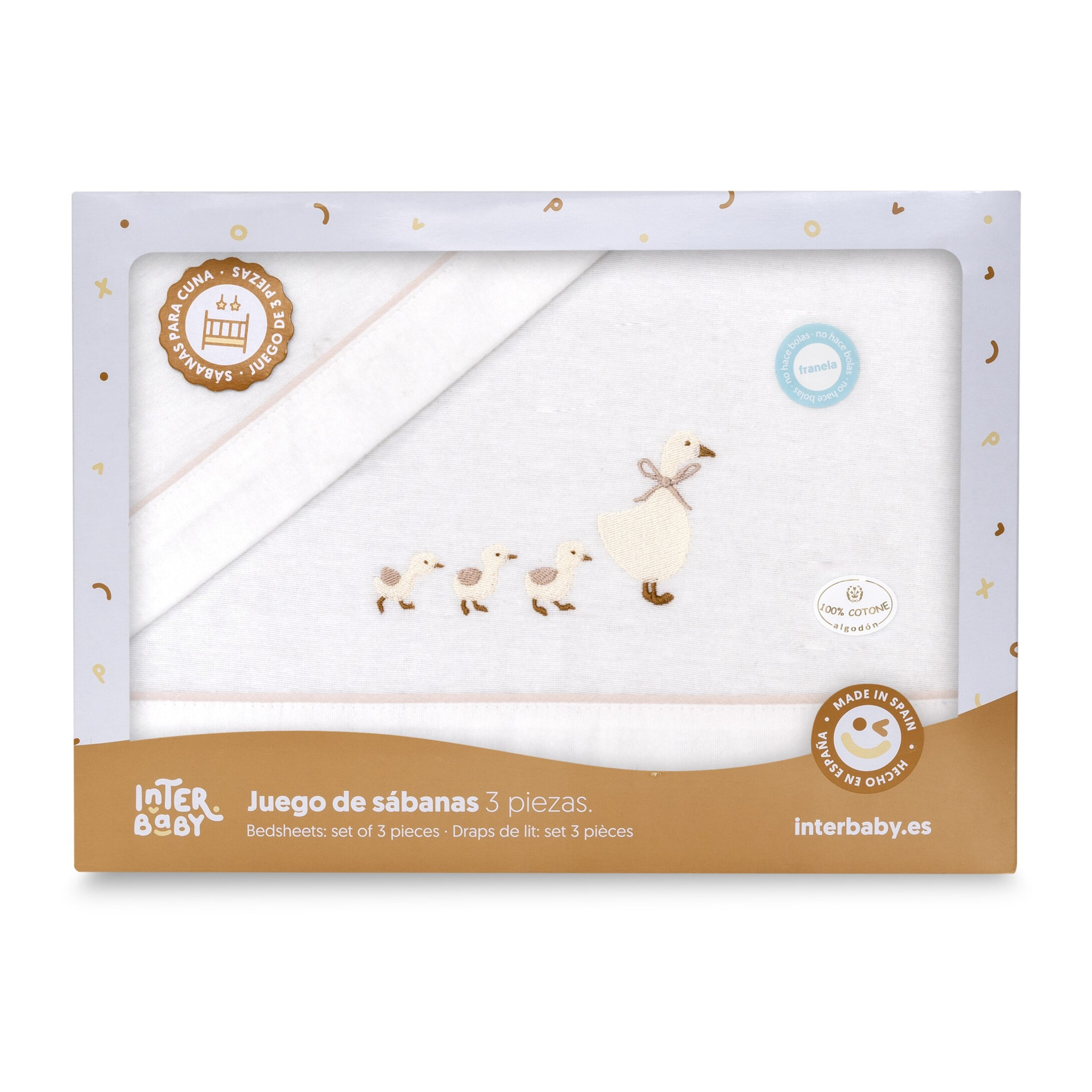 Triptico Cuna Franela Patitos Bco/Beig