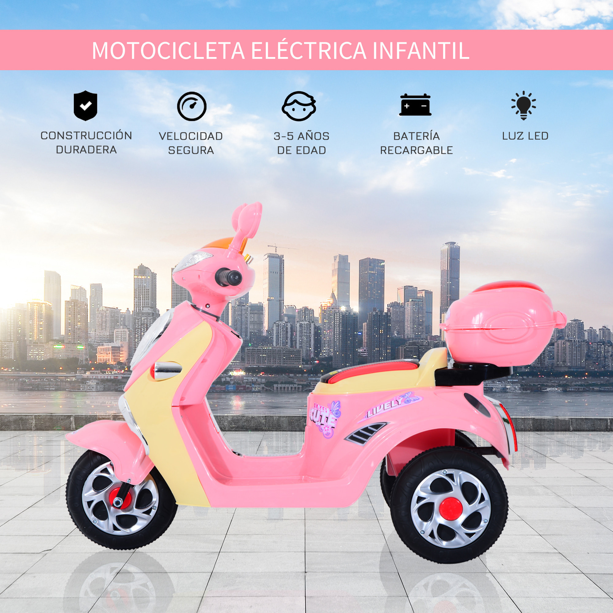 Moto Eléctrica Infantil Tipo Triciclo Rosa