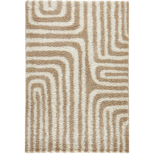 OLYMPE - Tapis shagy à poils long à motif géométrique - Beige