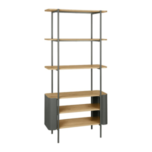 Etagère bibliothèque métal courbé et décor bois 6 niveaux MOLTO