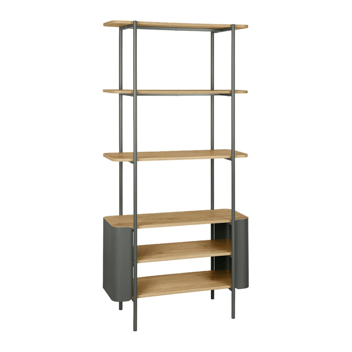 Etagère bibliothèque métal courbé et décor bois 6 niveaux MOLTO