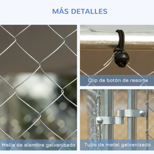 Perrera de Exterior con Toldo Anti-UV Impermeable Parque para Perros con Puerta con Pestillo y Marco de Metal Galvanizado para Patio Jardín Terraza 4x2,3x2,3 m Plata