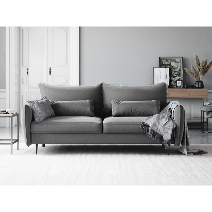 Canapé convertible avec coffre de rangement "Vermont" 3 places en velours gris clair