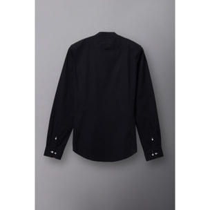 Camicia Uomo Coreano Slim Popeline Stretch Unito Nero