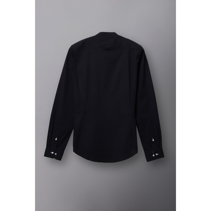 Camicia Uomo Coreano Slim Popeline Stretch Unito Nero