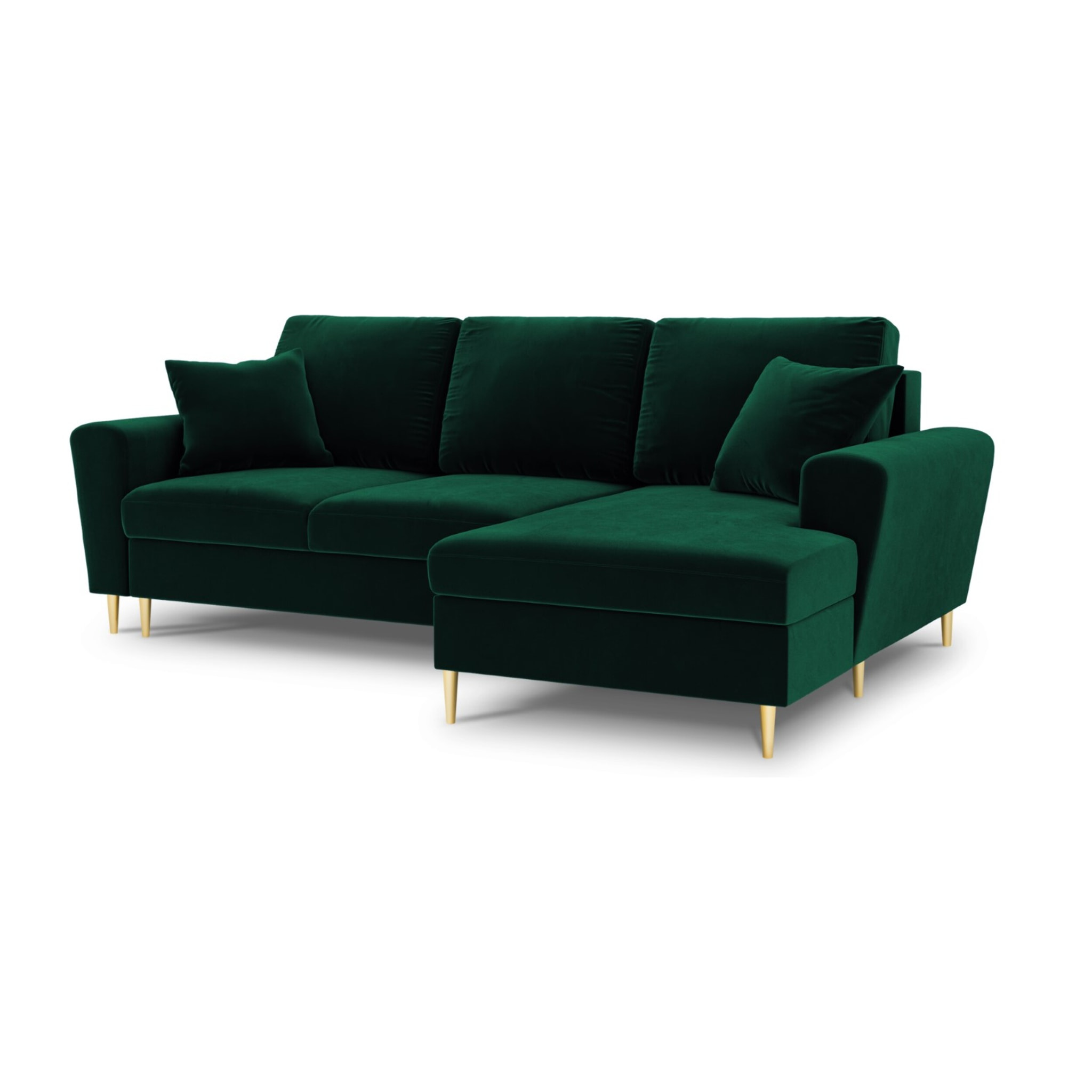 Canapé d'angle droit convertible avec coffre de rangement "Kyoto" 4 places en velours vert bouteille