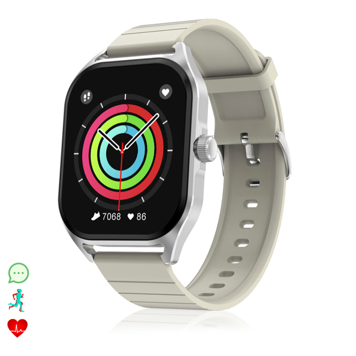 Smartwatch DT99 con schermo AMOLED da 2,04". Monitoraggio della salute, oltre 150 modalità sportive, notifiche, accesso all'assistente vocale.