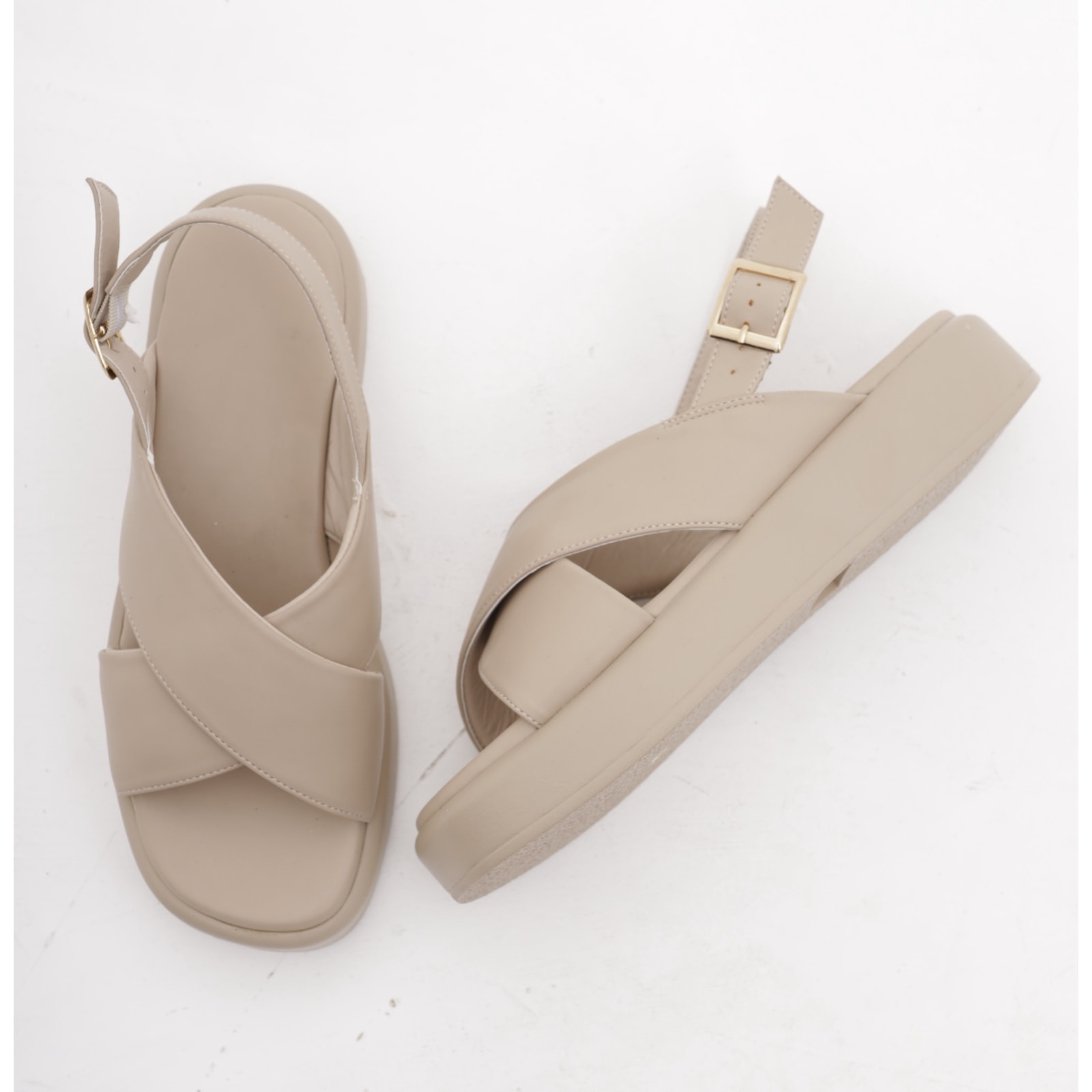 SANDALO FLATFORM INCROCIO CHOCOLA' BEIGE