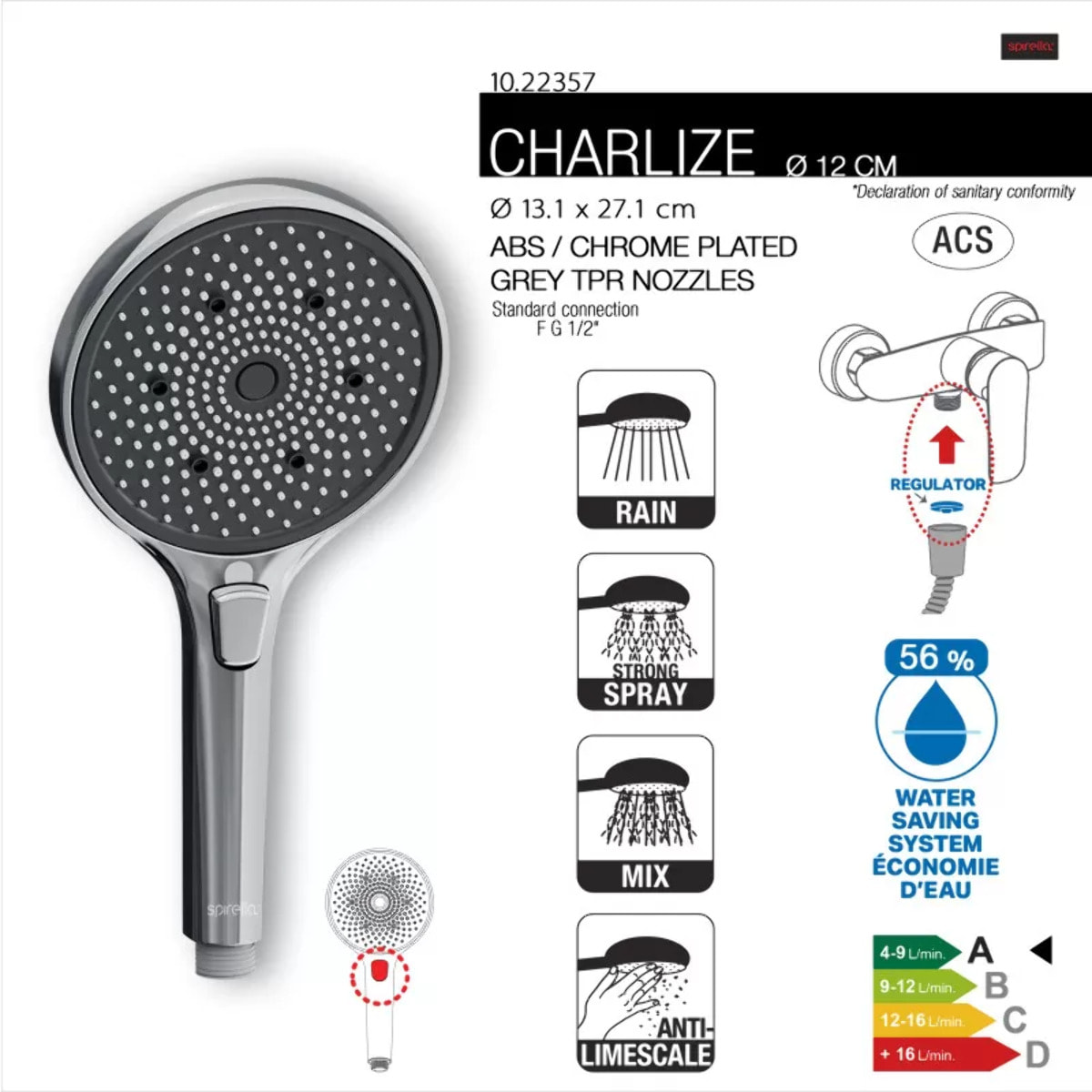 Pommeau de douche en ABS Charlize Spirella
