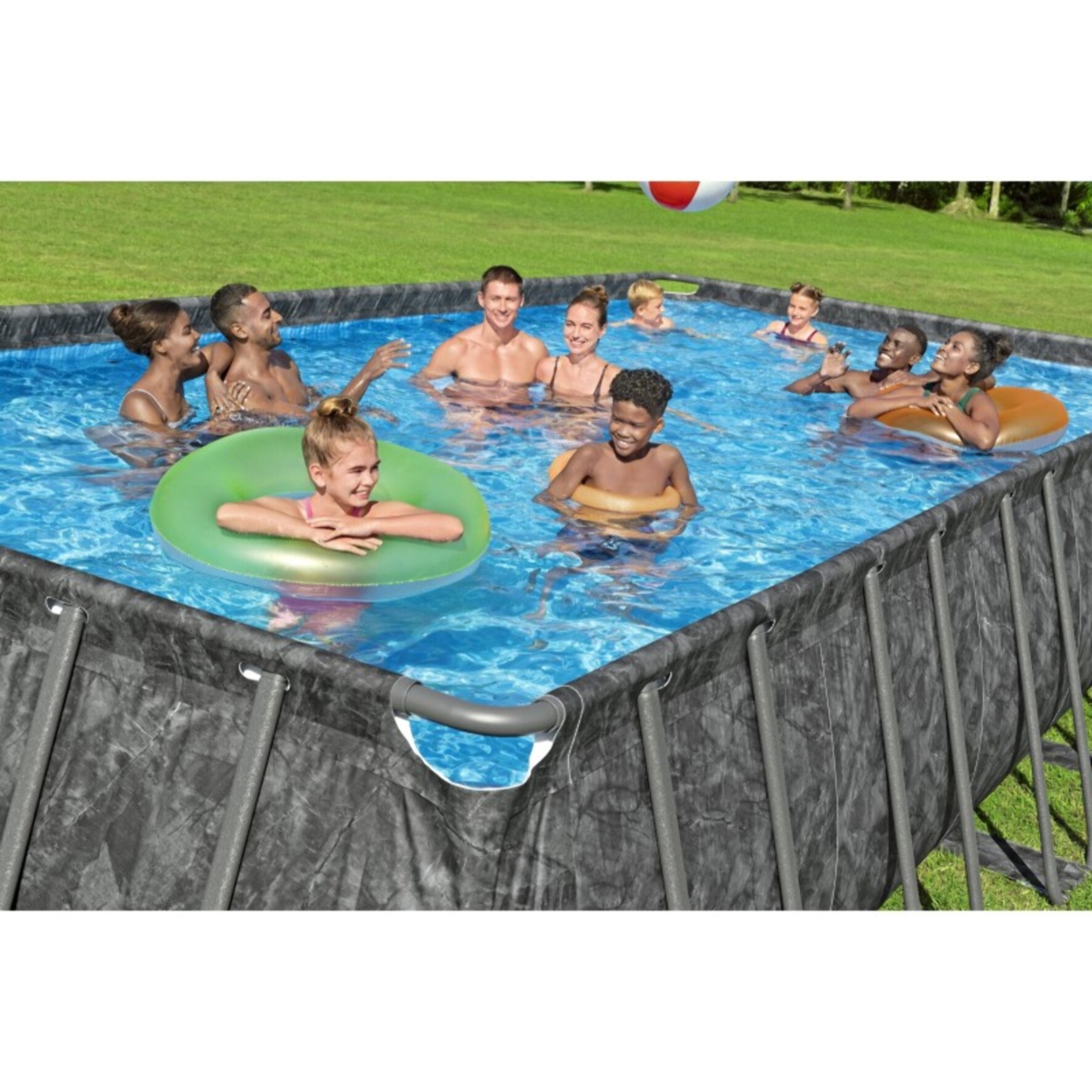 Bestway Piscine hors sol tubulaire rectangulaire Bestway APX 365 - 732 x 366 x 132 cm gris foncé