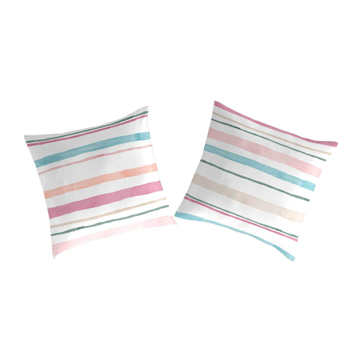 2 Fundas de almohada 100% algodón ETHAN  rosa/azul/blanco 65x65 Cm