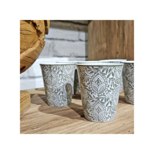 6 tasses à café 9 cl en porcelaine grise et motifs floraux - CAMILLE
