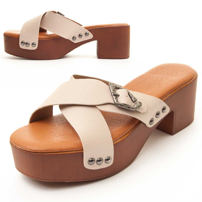 Sandalias de Tacón - Beige - Altura: 5 cm