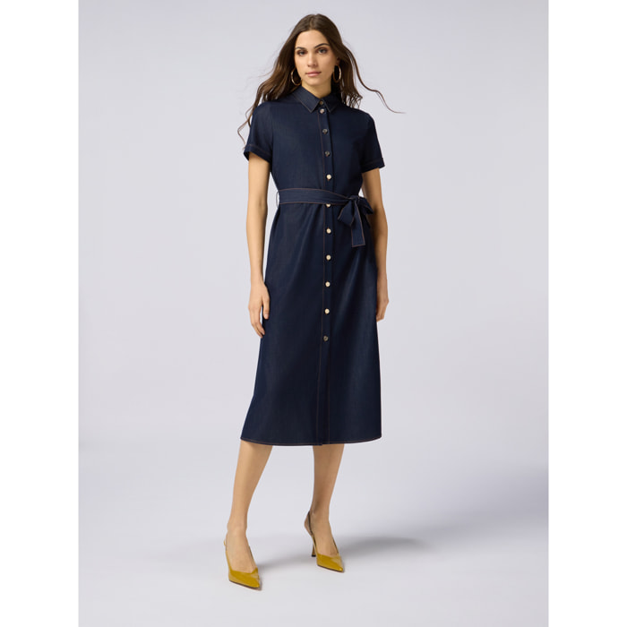 Oltre - Vestito chemisier lungo effetto denim - Blu