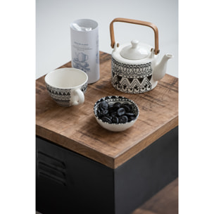 J-Line tasse à café + sous-tasse Monochrome Boho - céramique - noir/blanc - 4 pcs