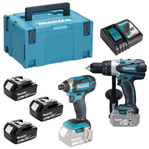 Pack de 2 machines 18V Perceuse DDF458 + Visseuse à chocs DTD152 - MAKITA - avec 3 batteries 18V 5.0Ah - chargeur - MaKPac - DLX2144TJ1