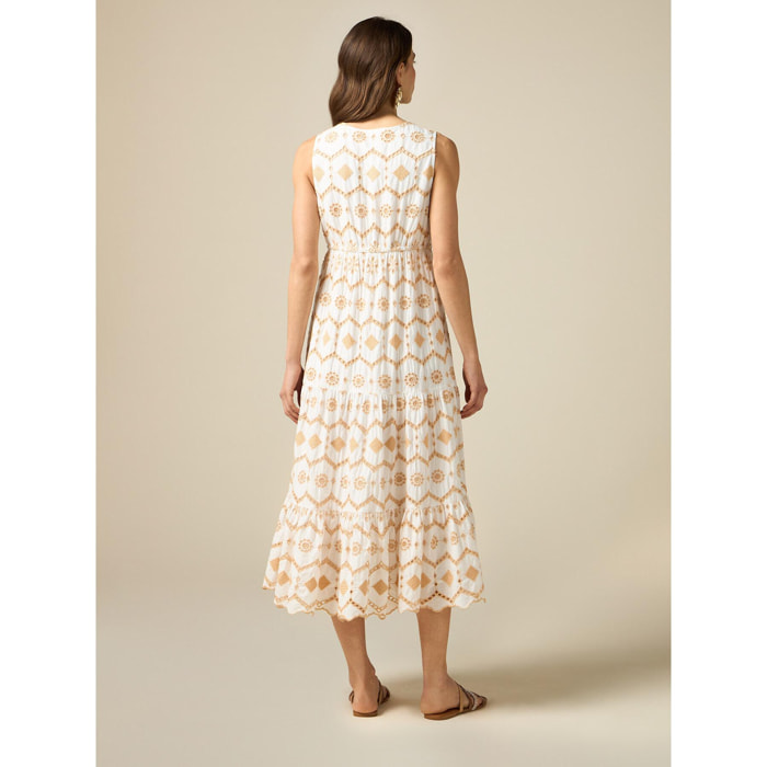 Oltre - Long dress in broderie anglaise - Beige