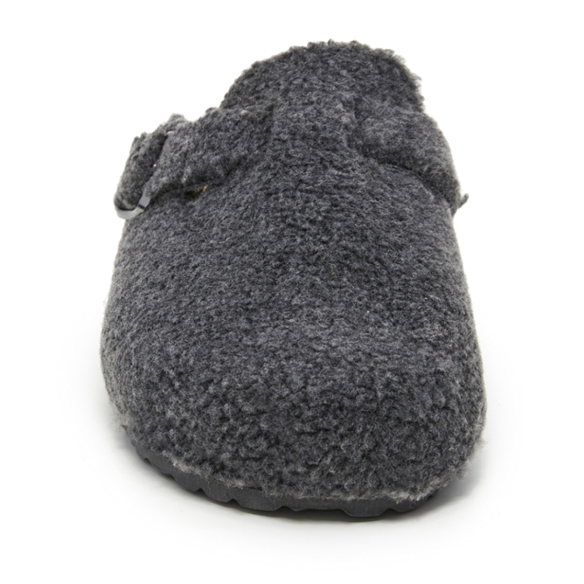 Zueco de borreguito con hebilla rectangular. BABUNKERS GRIS