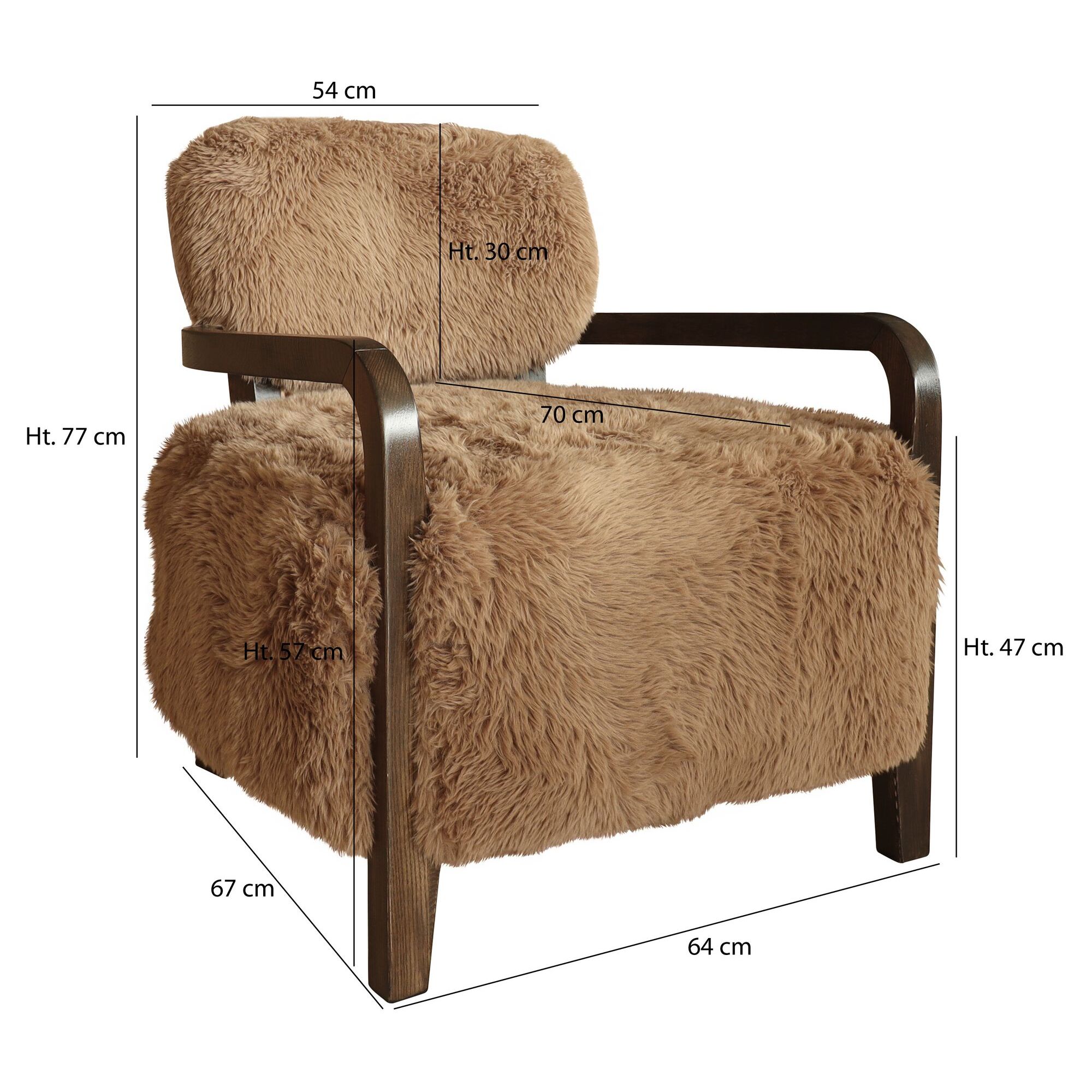 Fauteuil effet fourrure marron et structure en bois  YACK