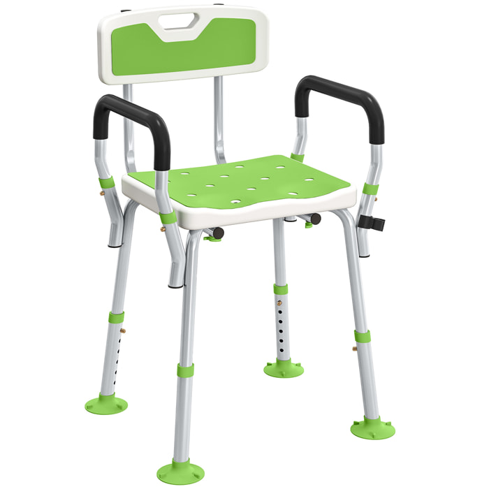 Chaise de douche siège de douche ergonomique hauteur réglable pieds antidérapants charge max. 136 Kg alu HDPE blanc vert