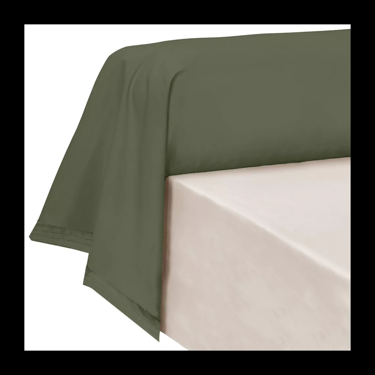 Taie de traversin percale de coton uni vert La percale francaise kaki
