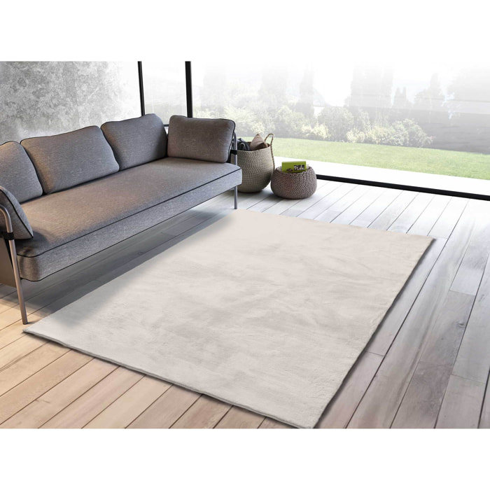 XIANA Alfombra lisa lavable de tacto suave  en color blanco, varias medidas disponibles.