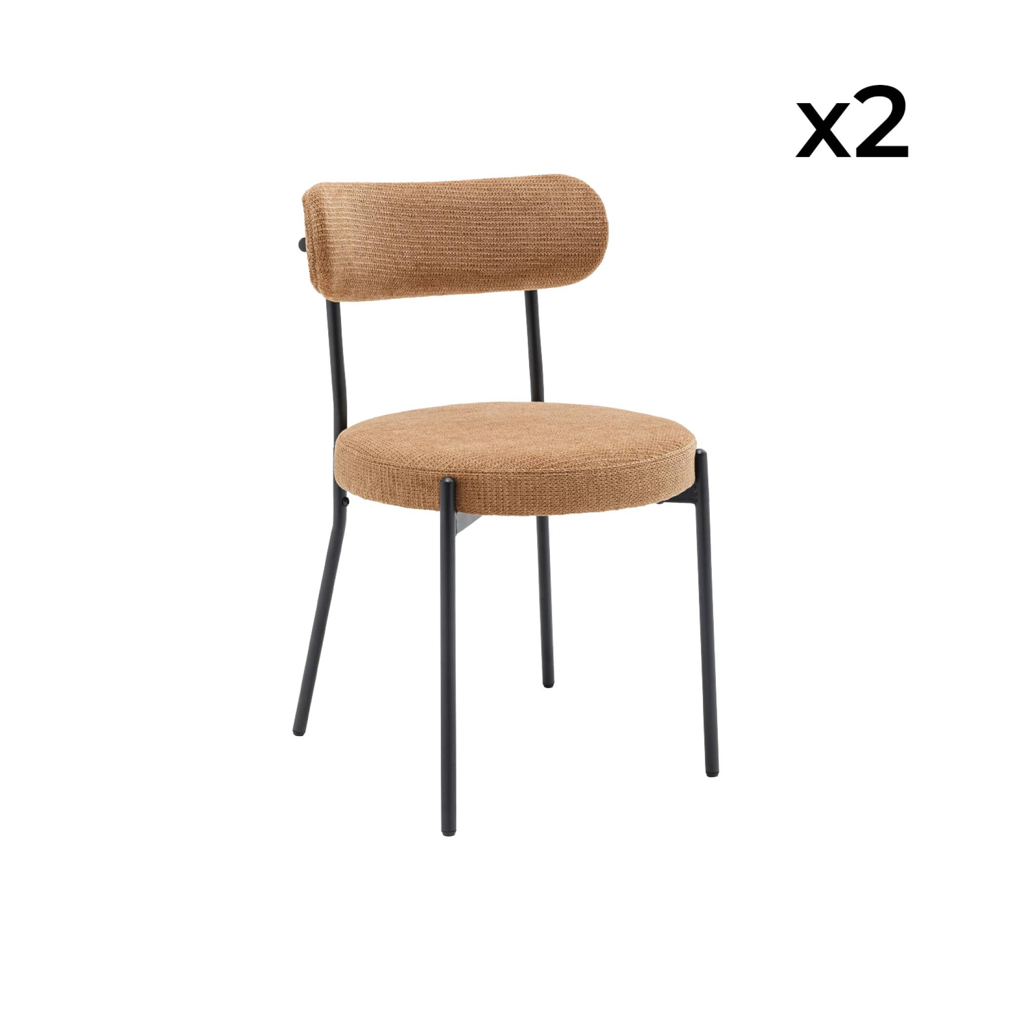 Lot de deux chaises métal et tissu chenille camel L 47 x P 49 x H 76.5cm - Livia