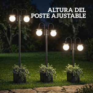 Farola Solar Exterior de Jardín con Macetero 2 Cabezales Impermeable IP44 Encendido/Apagado Automático y Altura Ajustable Luz Solar de Exterior LED para Terraza Patio 53,5x30x182 cm Negro