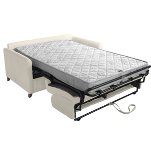 Canapé convertible 2-3 places en tissu beige et bois clair avec matelas 13 cm SKANDY