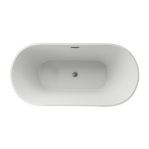 MSV - Corbin Baignoire Îlot Ovale 170 cm en Acrylique Blanc Brillant, Baignoire Compacte 1 Place avec Vidage Central et Trop-plein Blanc