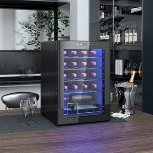 HOMCOM Vinoteca 20 Botellas, Nevera para Vinos con Compresor, Puerta de Doble Cristal Anti-UV, Temperatura 5-18°C, Pantalla Táctil, 4 Estantes Regulables, Luz LED Interior, Silenciosa 39DB, Negro