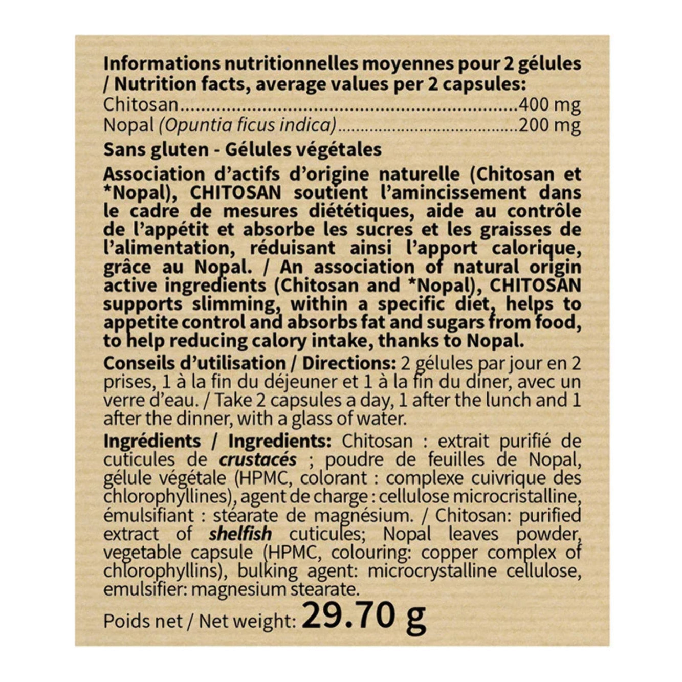 CHITOSAN - Absorbe Sucres et Graisses - Réduit l'appétit - Favorise l'amincissement - Gélules végétales - Lot de 2 produits