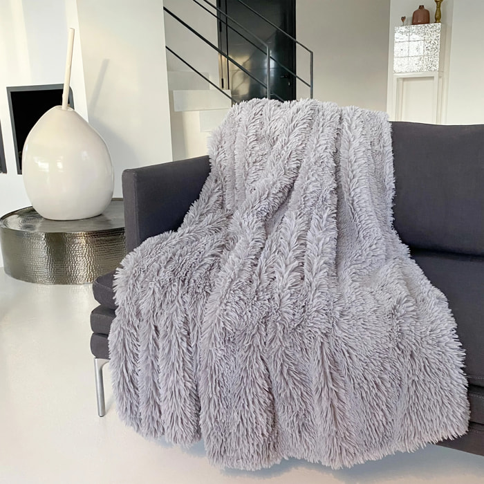 Plaid imitation poils longs - Longwool Gris Clair - 130x170cm - 450g/m²