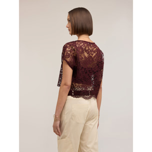 Motivi - Blusa corta de encaje - Burgundy