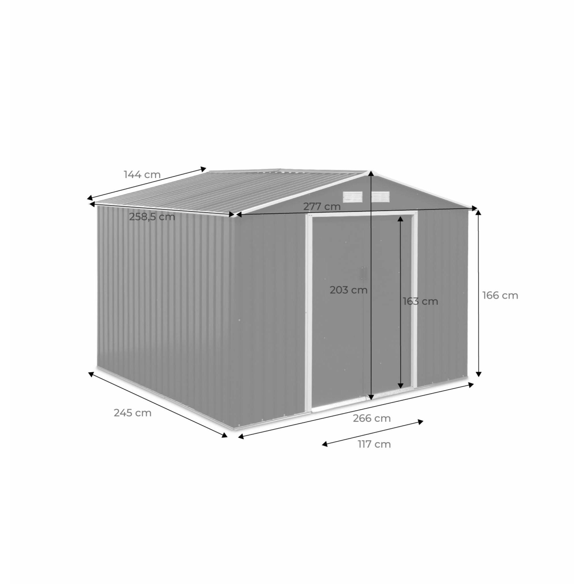 Abri de jardin métal 7,06m² avec kit d'ancrage CALAISIS