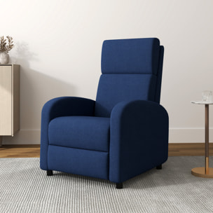 HOMCOM Sillón Relax Reclinable Manual Sillón Relax Tapizado en Lino Sintético con Reposapiés Respaldo Alto Carga 120 kg Butaca Reclinable para Dormitorio Oficina Azul Oscuro
