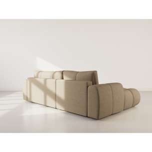 Yulin - Canapé d'angle gauche 4 places convertible avec coffre en tissu bouclette - Marron