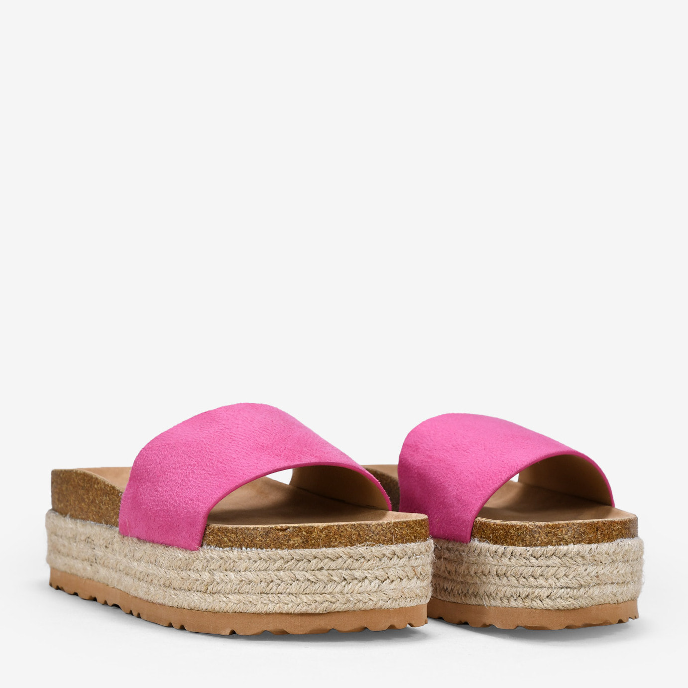Sandalias rosa con plataforma de esparto