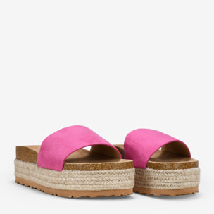 Sandalias rosa con plataforma de esparto