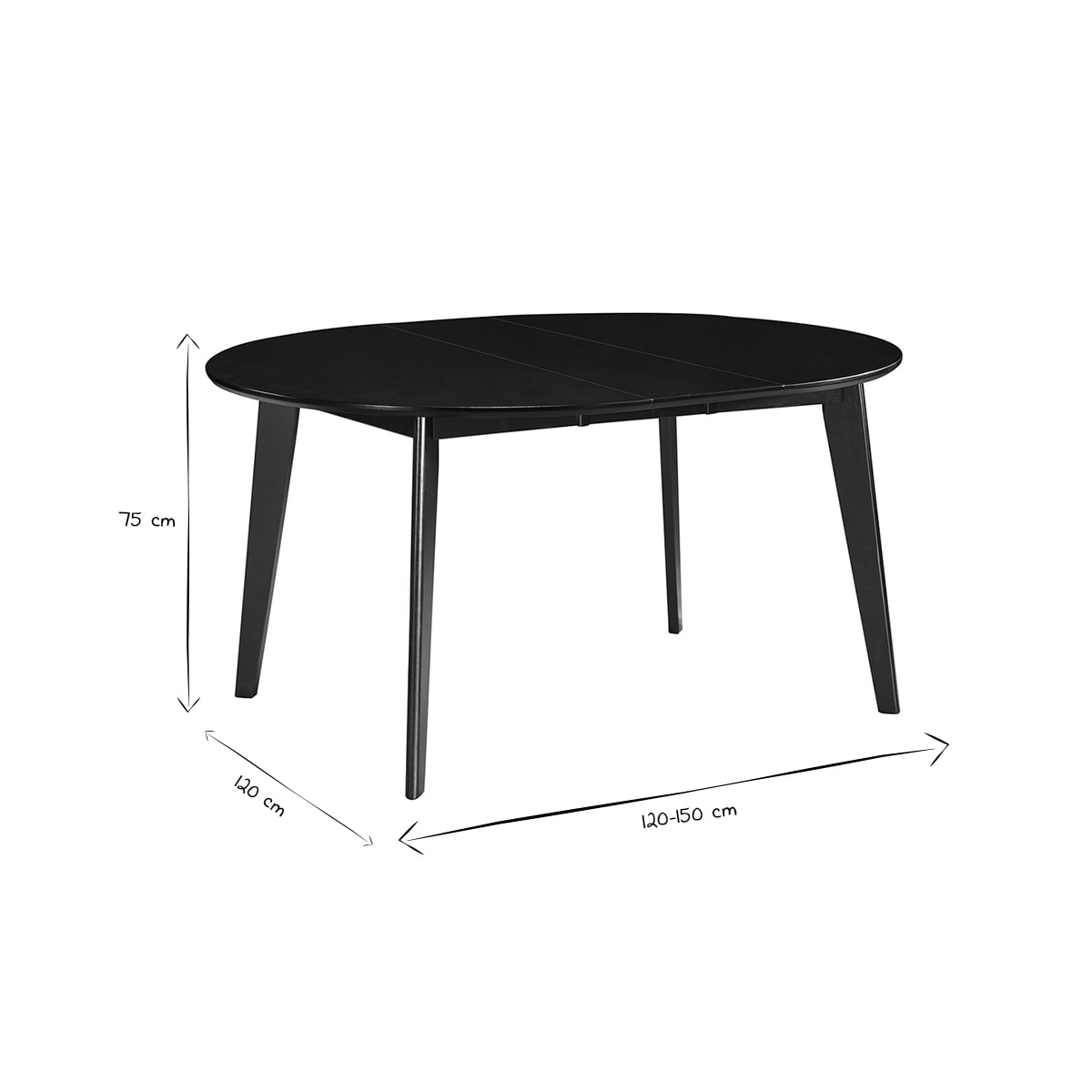 Table à manger design extensible ronde noire L120-150 cm LEENA