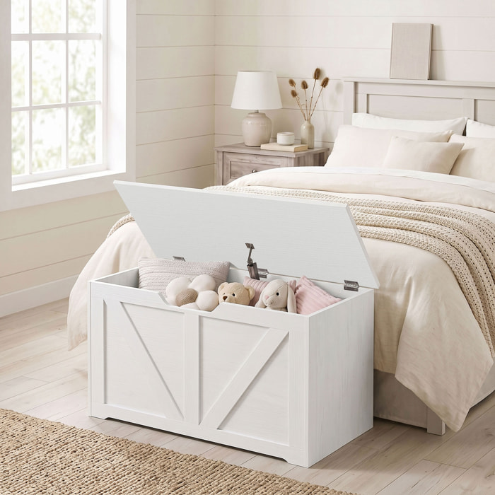 Baúl de Almacenaje 100L, Banco de Almacenaje con Bisagra de Seguridad, Asa con Recorte en U, para Recibidor, Pasillo, Dormitorio, Salón, Carga 136 kg, 80x40x45 cm, Blanco