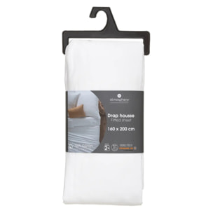 Drap-housse en coton - blanc - bonnet H30cm - 160x200 cm