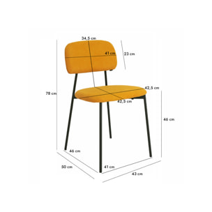 Chaise de repas en tissu doux avec 4 pieds en métal noir - MIRA