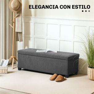 Puff Almacenaje, Banco Almacenaje Plegable, Capacidad de 84 L, 112x42x40 cm, Tapizado en Pana, Pie de Cama, para Sala de Estar, Dormitorio, Entrada, Gris