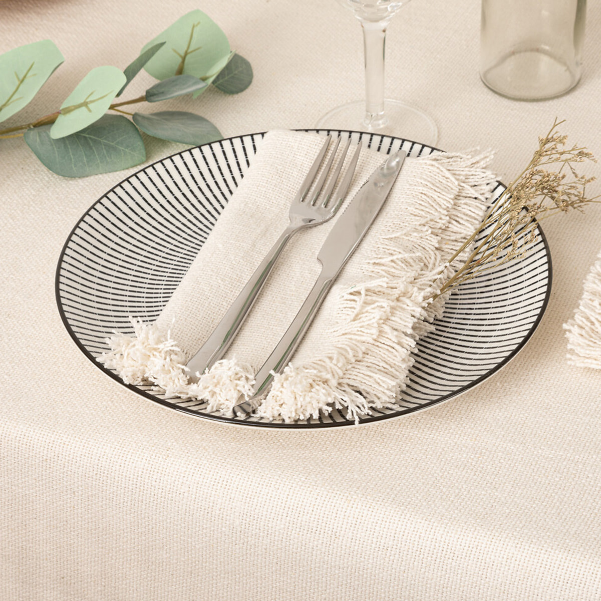 Lot de 2 serviettes de table "Maha" - coton - blanc - 40x40 cm