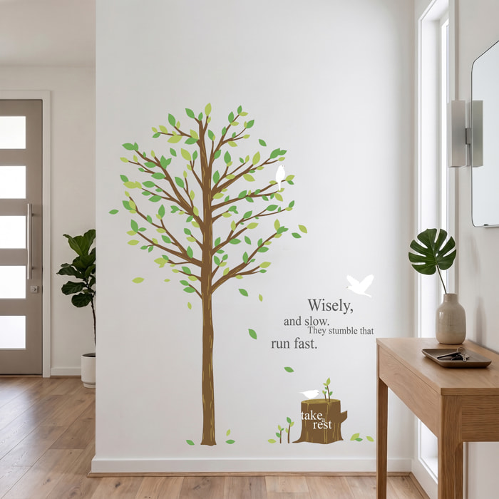 Stickers Muraux décoration adhésifs Arbre vert & oiseau