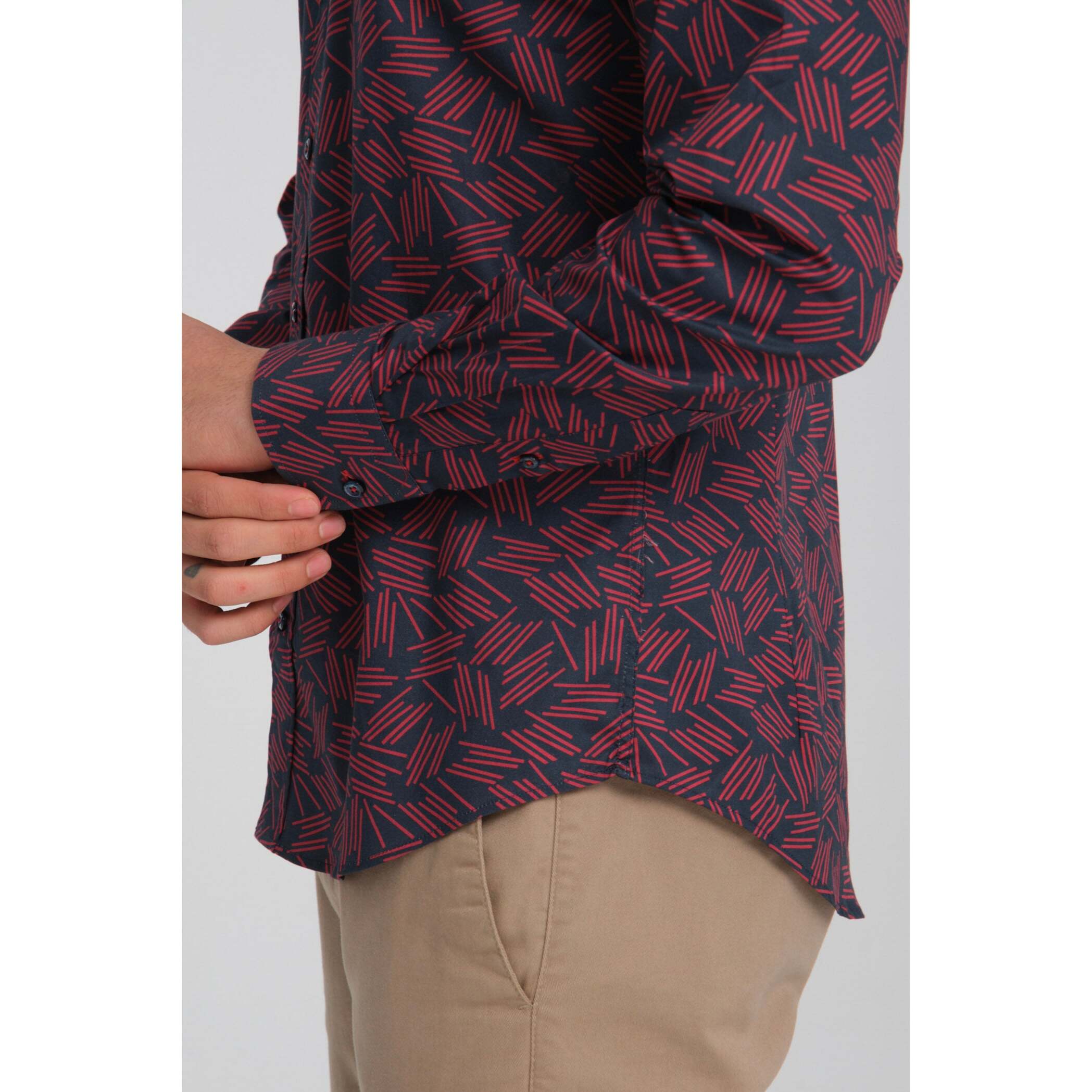 Camicia Uomo 1 Bottoni Button Down Slim Popeline Stretch Stampato Blu\Rosso
