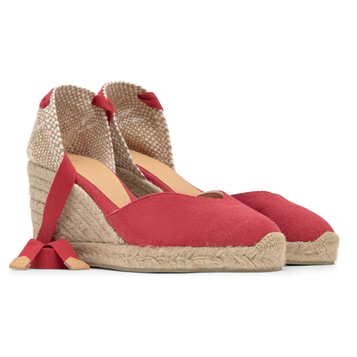 Alpargata de cuña Chiara en algodón orgánico lavado con cierre de cintas