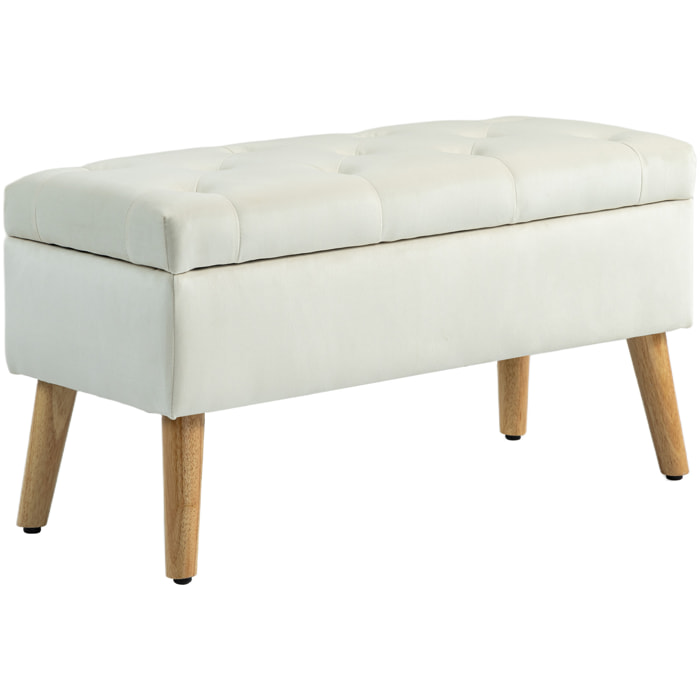 Banquette coffre design scandinave - piètement effilé bois assise effet capitonné velours crème